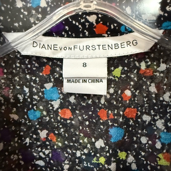 Diane von Furstenberg Silk Mariah Blouse Multicolor Confetti Print Size 8 - Picture 3 of 10